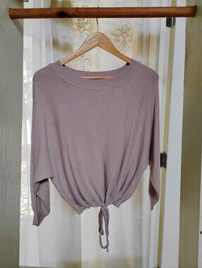 Tenezis Drawstring Waist Ribbed Neck Knit Top